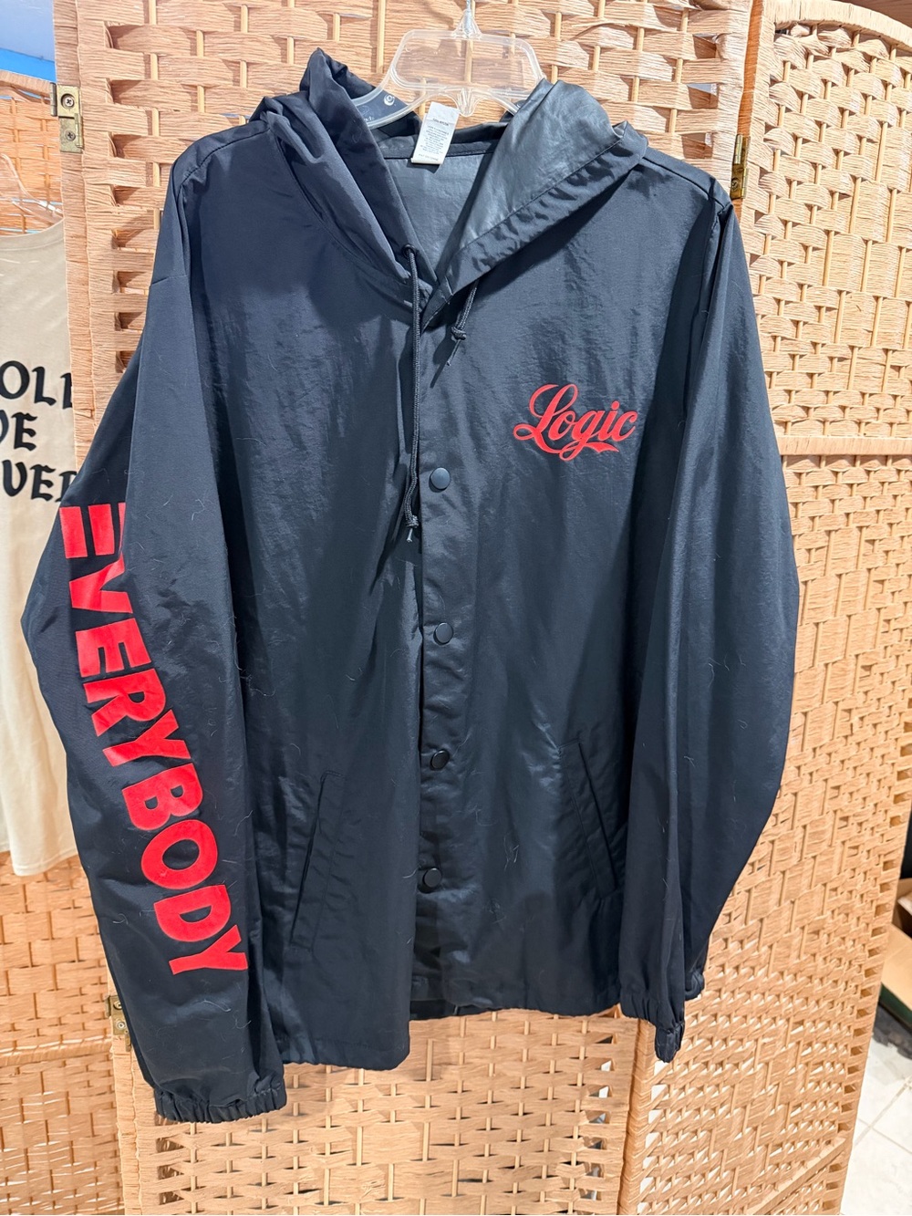 'Everybody' Black Hooded Coach Jacket